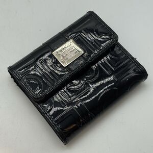 Liz Claiborne Black Patent Leather Trifold Logo Wallet ID CC Cash Coin Organizer